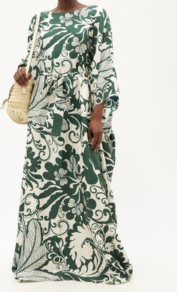 Floral-print Belted Silk Kaftan Dress