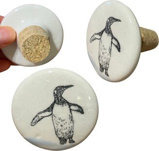 Kitchen Gift - Penguin Arctic Climate Change Wildlife Themed Ceramic Stoneware Hand Painted Wine Stopper 2