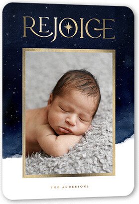 Holiday Cards: Evening Rejoice Religious Christmas Card, Blue, Gold Foil, 5X7, Religious, Matte, Personalized Foil Cardstock, Rounded