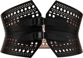 Black Leather Openwork Corset Belt