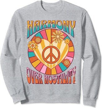 Retro Groovy Arts and Flowers Designs Harmony over Hostility Flowers Hearts Pastel Sweatshirt