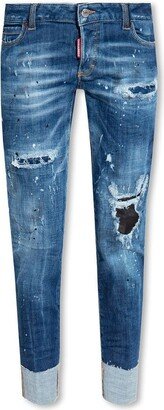 Jennifer Splatter-Detailed Cropped Distressed Jeans