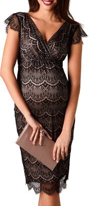 Maternity Imogen Surplice Cap-Sleeve Eyelash Lace Shift Dress