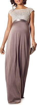 Maternity Mia Cap-Sleeve Gown with Sequin Bodice & Full-Length Skirt