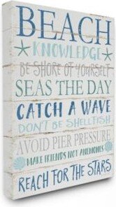 Beach Knowledge Blue Aqua White Planked Look Sign Collection