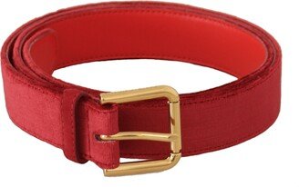 Red Velvet Gold Logo Engraved Metal Buckle Women's Belt