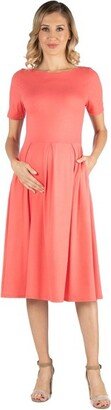 24seven Comfort Apparel 24even Comfort Apparel Women' Maternity Midi Dre-CORAL-L