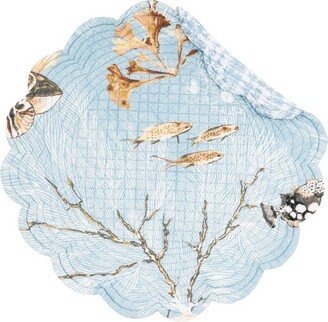 Meraki Island Round Quilted Reversible Blue Coastal Placemat Set of 6