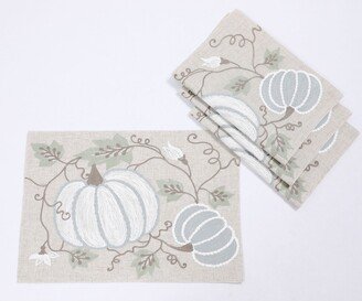 Harvest Pumpkins and Vines Crewel Embroidered Fall Placemats, Set of 4