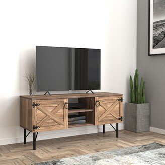 GREATPLANINC 2 Cupboards Vintage TV Stand, Vintage 47 in TV Stand, Costal Wood Base TV Cabibet with 2 Cupboards, Living Room, Bed Room Etc