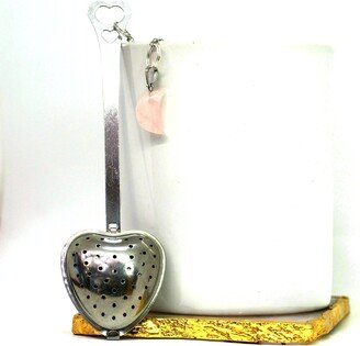 Heart Tea Infuser Spoon With Crystal Moon Charm, Ready To Ship Loose Herb Stainless Steel