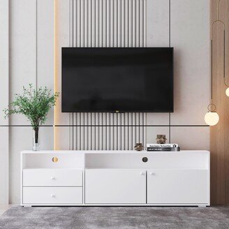 RASOO Stylish 62.99-Inch White TV Cabinet with Multi-Storage Space and High-Quality Materials for Living Room