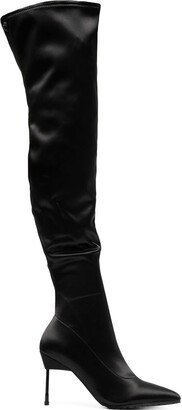 Barbican satin thigh-high boots