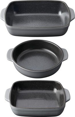 GEM Stoneware 3Pc Bakeware Set, Small Rectangular, Round and Square Baking Dish