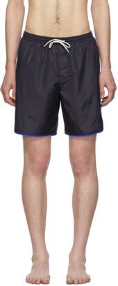 Navy Logo Stripe Swim Shorts-AA