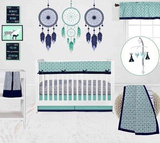 Noah Mint Navy 10 pc Crib Bedding Set with Long Rail Guard Cover