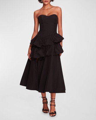 Strapless Ruffle Taffeta Midi Dress