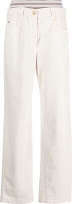 Striped-Waistband Wide-Leg Jeans