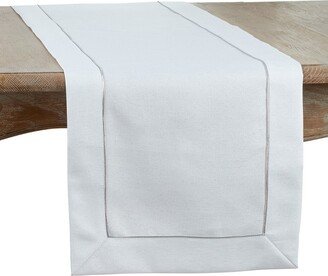 Saro Lifestyle Embroidered Border Design Table Runner, White,