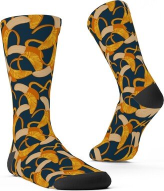 Socks: Peeled Banana - Yellow On Navy Custom Socks, Yellow