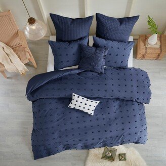 Gracie Mills 7-pc Brooklyn Cotton Jacquard Duvet Cover Set, Indigo Blue - Full/Queen