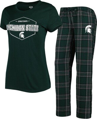 Women's Concepts Sport Green, Black Michigan State Spartans Badge T-shirt and Flannel Pants Sleep Set - Green, Black