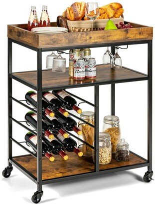 3-Tier Rolling Kitchen Serving Cart Utility Trolley w/ Wine - See Details