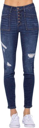 Judy Blue Cargo Patch High Rise Skinny Jean In Dark Blue