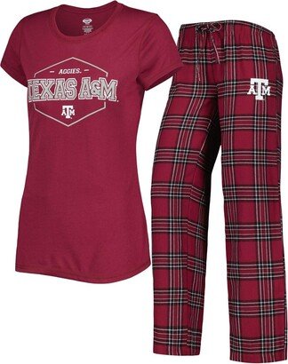 Women's Concepts Sport Maroon, Black Texas A&M Aggies Badge T-shirt and Flannel Pants Sleep Set - Maroon, Black