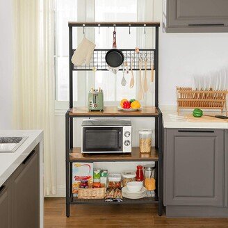 VASAGLE ALINRU Kitchen Bakers Rack Cupboard, Mesh Panel, 3 Shelves, and Adjustable Feet, for Microwave Oven Cooking Utensils