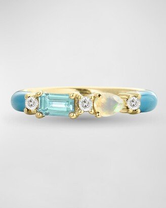 Stevie Wren Blue Zircon and White Opal Ocean Blue Enamel Ring, Size 7