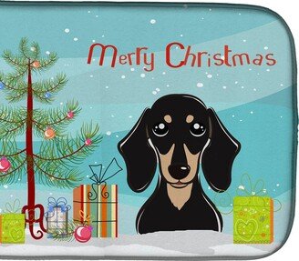 14 in x 21 in Christmas Tree and Smooth Black and Tan Dachshund Dish Drying Mat