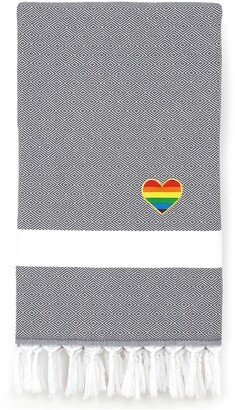 100% Turkish Cotton Diamond Cheerful Rainbow Heart Pestemal Beach Towel - Grey