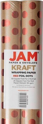 JAM Paper & Envelope 2ct Polka Dots Gift Wrap Roll Red