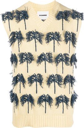 Hand-Embroidered Palm-Tree Motif Vest