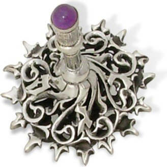 Nature Inspired Stunning Silver Dreidel For Hanukkah Crafted in Filigree Technique With Natural Amethyst Stone