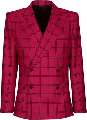 Double-breasted check wool Sicilia-fit jacket