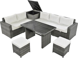 IGEMAN Outdoor 6-Piece All Weather PE Rattan Sofa Set, Garden Patio Wicker Sectional Furniture Set