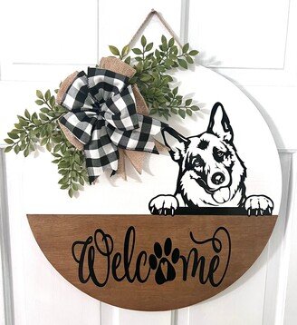 German Shepard Head Tilt 18 Inch Door Hanger Welcome Sign, Dog Sign