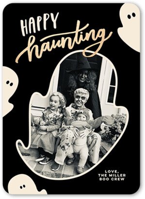 Halloween Cards: Happy Haunting Halloween Card, Black, 5X7, Standard Smooth Cardstock, Rounded