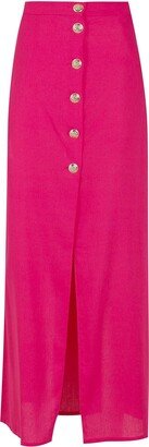 Buttoned-Up Stretch-Linen Full Skirt-AA