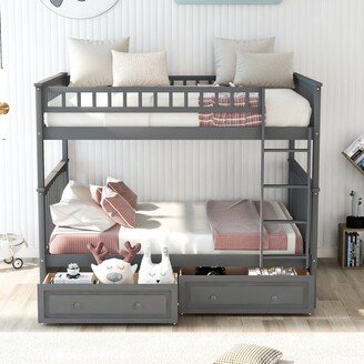 IGEMAN Full Over Full Bunk Bed with Drawers, Convertible into 2 Daybeds