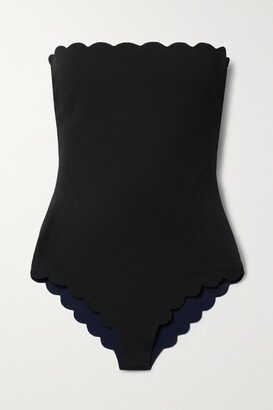 Net Sustain Chesapeake Strapless Reversible Scalloped Stretch Recycled-crepe Swimsuit - Black