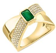 Emerald & Diamond Crossover Ring in 14K Yellow Gold - 100% Exclusive