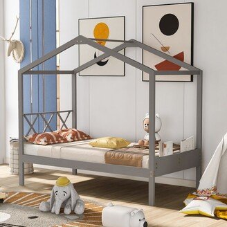 Aoolive Twin/Full Size Wood House Bed Platform Bed Frame for Kids