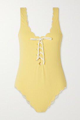 Palm Springs Reversible Lace-up Scalloped Seersucker Swimsuit - Yellow