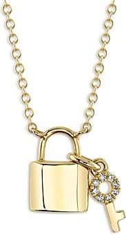 Moon & Meadow 14K Yellow Gold Diamond Lock & Key Pendant Necklace, 17-18