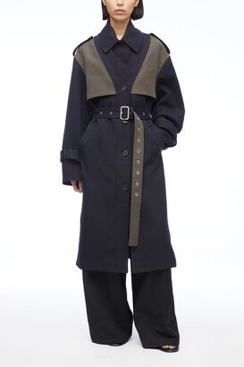 Double Faced Cotton-Linen Trench Coat in NAVY-ARMY-AA