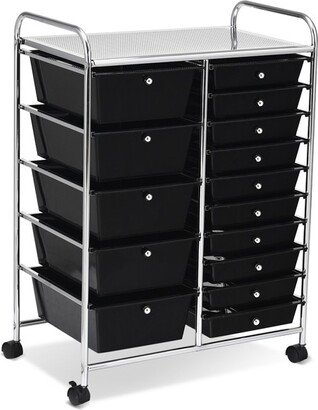 Tangkula Rolling 15-Drawer Organizer Cart,Rolling cart/W Wheels Black