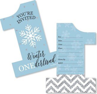 Big Dot of Happiness Onederland - Shaped Fill-in Invites - Snowflake Winter Wonderland Birthday Party Invitation Cards with Envelopes - Set of 12